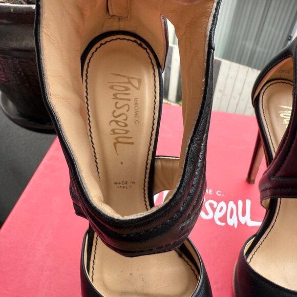 Jerome C. Rousseau Black Leather Cutout High Heel Sandals Size 36/5.5 Made In It - Picture 5 of 10